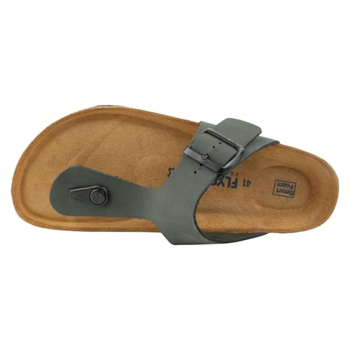 Image of 100% Genuine Leather Men's Sandals - Comfortable Cushioned Smart Foam Footbed, Slip-On Slides for Casual Summer Wear, Adjustable Fit, Durable Non-Slip Sole
