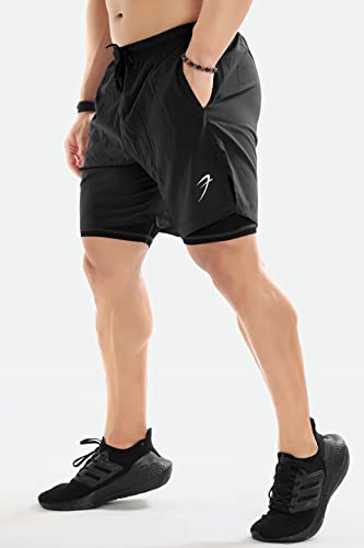 Image of FUAARK Double Layer 2 in 1 Sports Shorts with Inner Tights for Men Gym Tight Short with Pocket