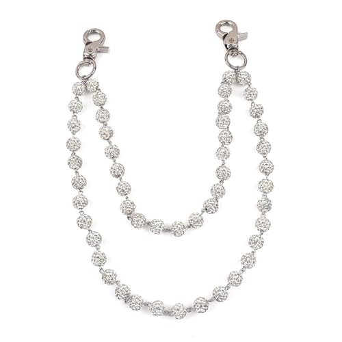 Sparkly Ceramic Beads Wallet Chain - 10mm Shiny Bohemian Purse Jean Pants Chains Keychains for Men Women Fashion Accessories (white)