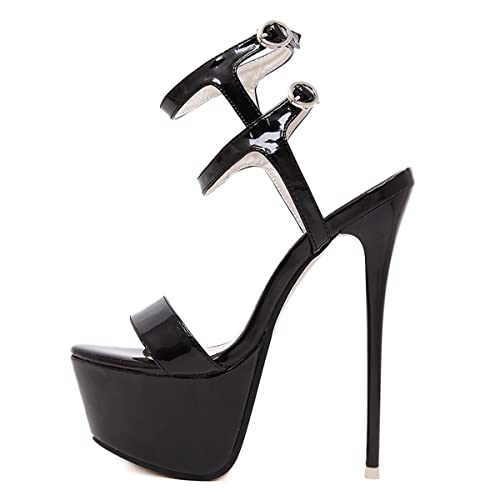 FSJ Women Sky High Stiletto Heel Open Toe Platform Sandals Stripper Heels Patent Leather Ankle Strap Buckle Sexy Party Shoes Size 4-15 US 5