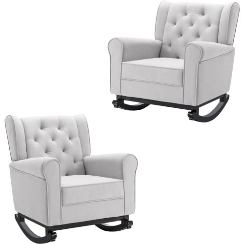 Image of HOMREST Rocking Chair for Nursery, Wingback Tufted Upholstered Chair, Mid Century Armchair Living Room Chair for Reading, Bedroom