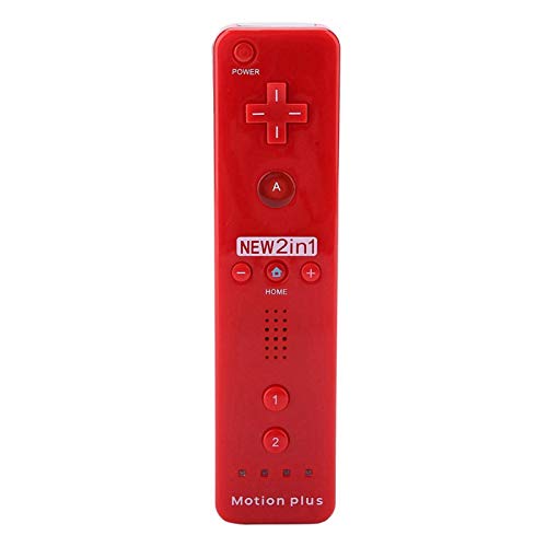 Mando para Wii/Wii U, 2 en 1 Mando con Motion Plus Mando a Distancia Inalámbrico Control Remoto con Correa de Pulsera Incorporado Acelerador para N-intendoWii/Wii U (Rojo) Cover