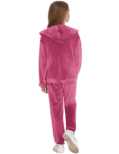 Greatchy Girls Velour Tracksuit Kids Tricot Jogging Set - Full Zip Warm-Up Jacket And Jogger Sweatpants Sweatsuit Outfits Set Rose Red #TOP5
