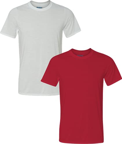 Gildan Men's Moisture Wicking Polyester Performance T-Shirt, 2-Pack White/Red
