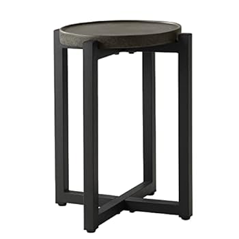 Alternative view of COSIEST Outdoor Side Table Dark Grey, 17.3''Hx 3''W Round Top Patio Coffee Table Concrete Finish, Cross Member Support w 4 Legs, Metal Frame