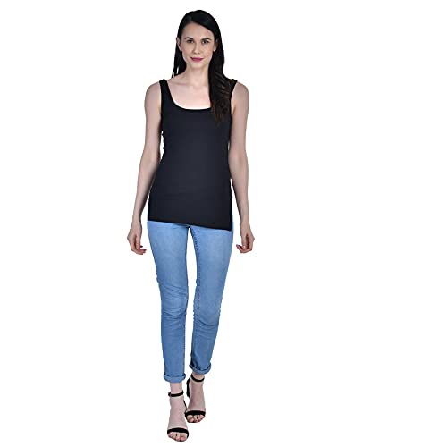 Image of Women's Regular Fit Sleeveless Cotton Long Camisole Slip Spaghetti Combo Pack of 3