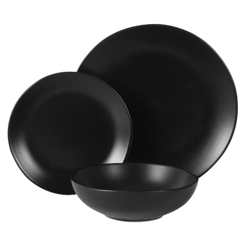 Image of Gibson Home Bethel 18 Piece Plates and Bowls Ceramic Stoneware Organic Shape Dinnerware Set (Service for 6) - Matte Black
