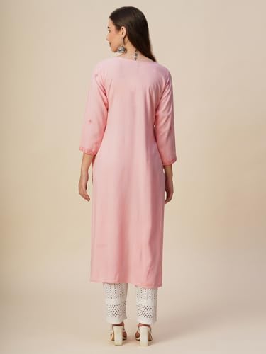 Image of RATAN Rayon Straight Lucknowi Chikankari Ethnic Wear Kurta for Women