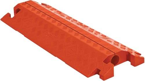Image of Checkers 1 Channel Industrial Drive Over Cable Protector, Drop in for 2.25 inch Lines, 23k /Axle Load Capacity Hose and Cable Ramp for Heavy Duty Equipment, Made in The USA, Orange, CP1X225-GP-O
