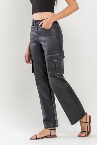 VERVET High Rise Coated Cargo Straight Jeans T60604