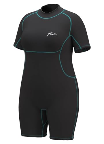Hevto Plus Size Shorty Wetsuit Women 3/2mm Neoprene Short Wet Suit in Cold Water Back Zip for Swimming Diving SUP (Women Black, 20)