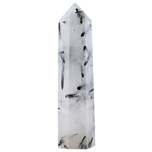 mookaitedecor Quartz Rutile Noir Colonne Cristal Naturelle Pierre Baguette Point,Pierre Guerison pour Méditation Décoration