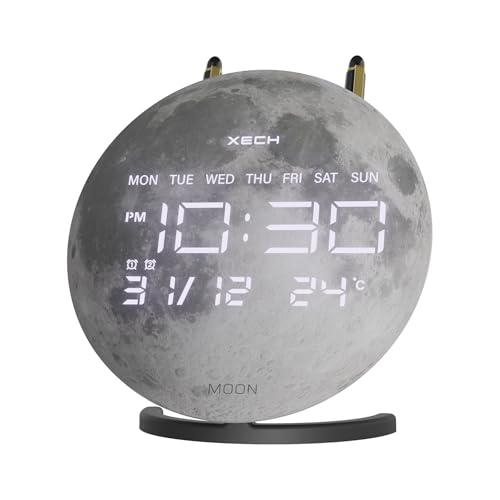 Image of Xech Alarm Clock for Heavy Sleepers | Dual Loud Alarms | USB-C Powered | Small LED Table Clock for Students | Home Decoration Items for Living Room | Gift for Woman | Solaris-X Neo (Moon)
