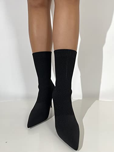 Jeesay Women's Sexy Pointed Toe Sock Ankle Boots Stiletto High Heels Mid Calf Booties Stretch Knit Shoes Warm…2