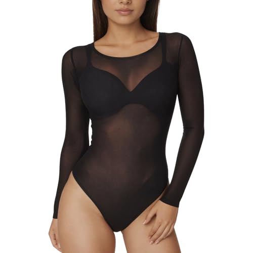 UDILEO Body Donna Manica Lunga Trasparente Velato...