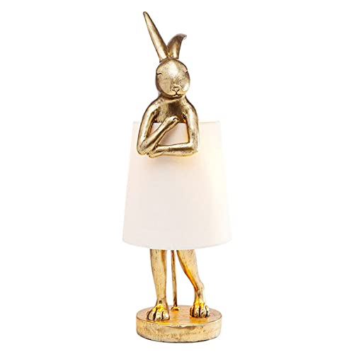 NorDiem LED Bunny Table Lamp Resin Animal Rabbit Desk Light with Linen Shade 15.7 Inch Decorative Lamp for Bedroom Office & Kids Room (15.7 White Shade)