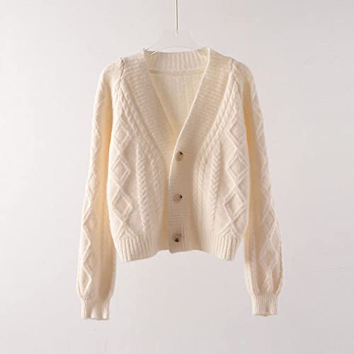 Gilet Femme,Cardigan Décontracté Beige À Col en V Et À Manches Longues Cardigan en Tricot À Manches Longues Ouvert sur Le Devant Chunky Vêtements D'Extérieur Garder Au Chaud Cardigans Courts Cover