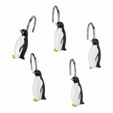 YRMLYMOP Penguin Shower Curtain Hooks - Set Of 12 Cute Rustproof Metal Rings