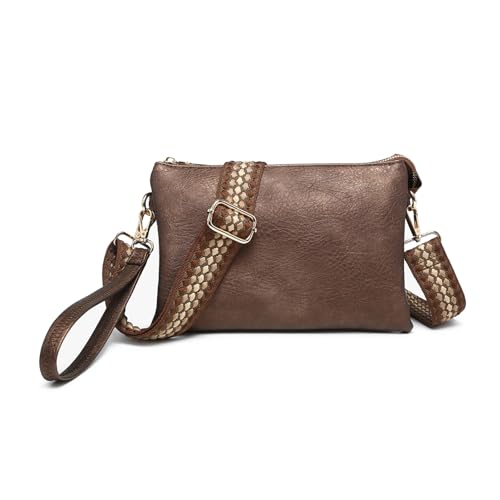 Image of JEN & CO. Izzy Vegan Leather Crossbody Bags Clutch Purses Wristlet Wallet Shoulder Handbag with Guitar Strap for Women