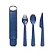 Set di posate con custodia I portatile, riutilizzabile e durevole, set di utensili per il pranzo | realizzato in plastica con rilegatura oceanica | include coltello, forchetta e cucchiaio (navy)
