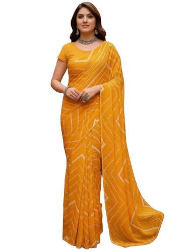 Image of AKHILAM Women's Georgette Solid Ready To Wear one Minute Saree With Unstitched Blouse Piece