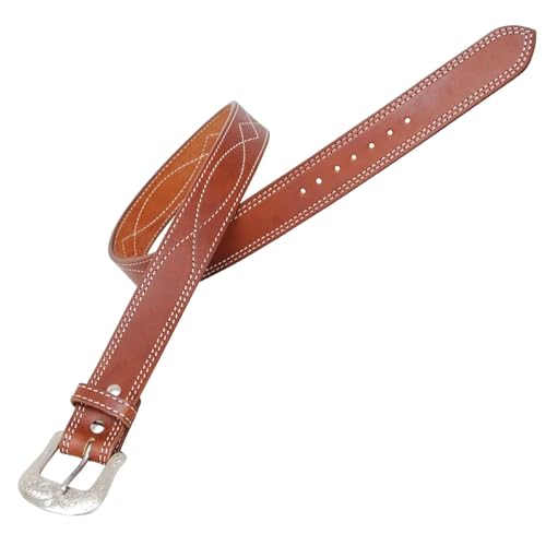 Circle Y Men's Stitched Leather 1 1/2" Wide Smooth Classic Work Belt with Regular Oil Finish & Silver Etched Removable Buckle2