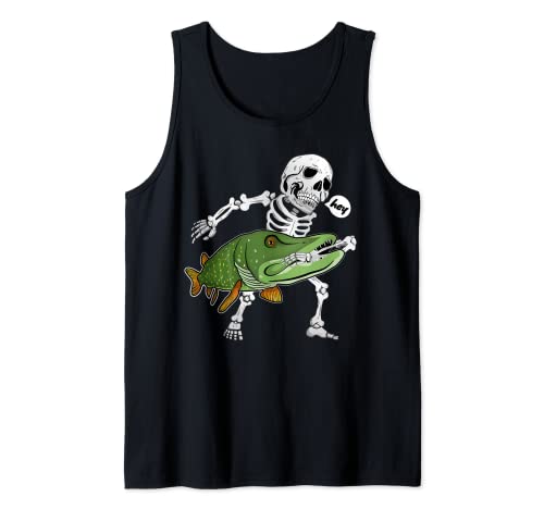 Funny Predatory Fishing Halloween Skeleton Northern Pike Tank Top