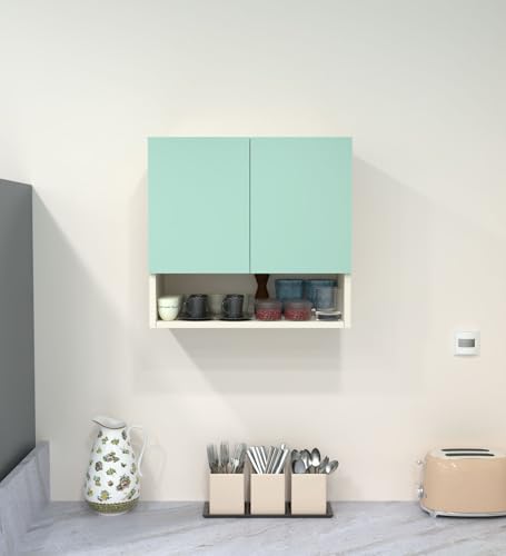 Image of SPECIALITY PANELS 2 Door Wall Cabinet with UV Profile Shutter | Wall Mounted Storage Cabinet for Kitchen Bathroom Living Room | Wooden Wall Cabinet Organizer Mint Finish | DIY Assembly