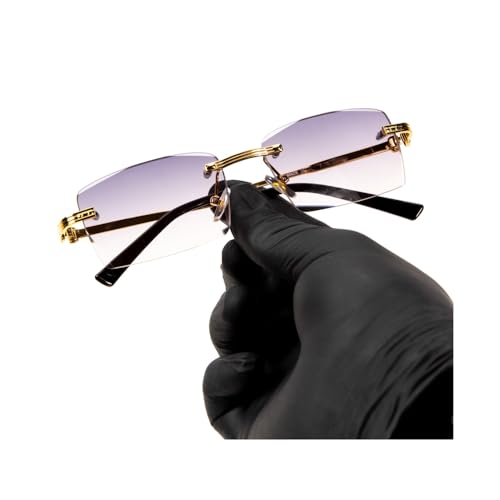 Luxury Rimless Unisex Square Trendy Retro 90's Fashion Stylish Hip Hop Purple Gradient Tint Lens Gold Wire Frame Sun Glasses Frameless Rectangle Summer Shades Sunglasses For Men And Women