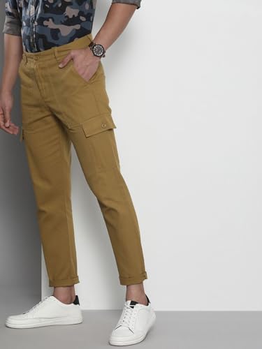 Image of The Indian Garage Co Men Slim Fit Solid Mid-Rise Cargos