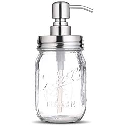 Dispensador De Jabón Vintage Bonris 16oz Dispensador de jabón de jarro de Vidrio Transparente con Bomba de Acero Inoxidable Classic Decor para baño Cocina Farmhouse Decor(Acero Inoxidable)