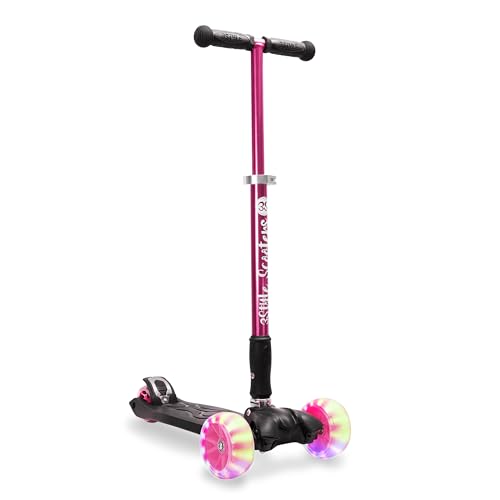 3StyleScooters RGS-3 - Kids 3 Wheeled Scooter for Boys Girls Aged 5+, 4 Level Adjustable Handlebars, Light Up Wheels, Safe Tilt-To-Turn Steering, Lightweight, Foldable and CE Certified (Pink)
