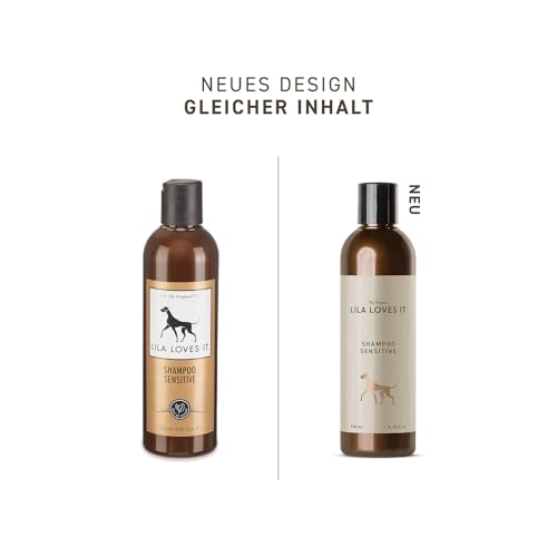 LILA LOVES IT Shampoo Sensitive für Hunde – Hundeshampoo mit Aloe Vera, Mandelöl, Ringelblume und Kamille, spendet Feuchtigkeit, wirkt beruhigend und rückfettend, 250 ml