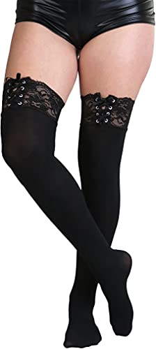 Image of ToBeInStyle Women's Spandex Double Weaves Thigh Hi With Lace Up Lace Top