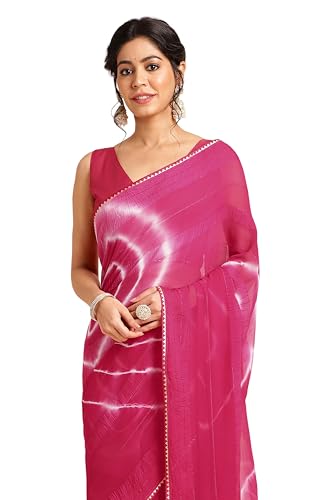 Image of MIRCHI FASHION Women Saree Shibori Print Chiffon | Elegant Festive and Functional Sari for All-Day Comfort with Matching Blouse