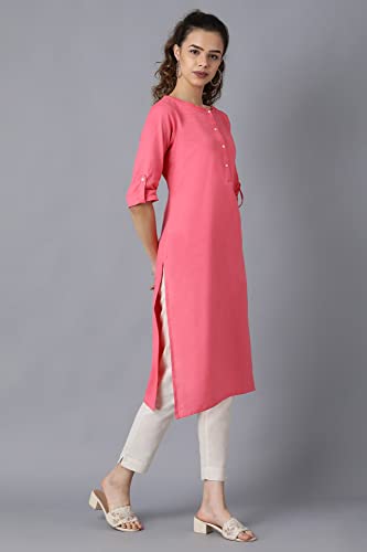 Image of W for Woman Women Cotton Blend Round Neck Solid Regular Kurta