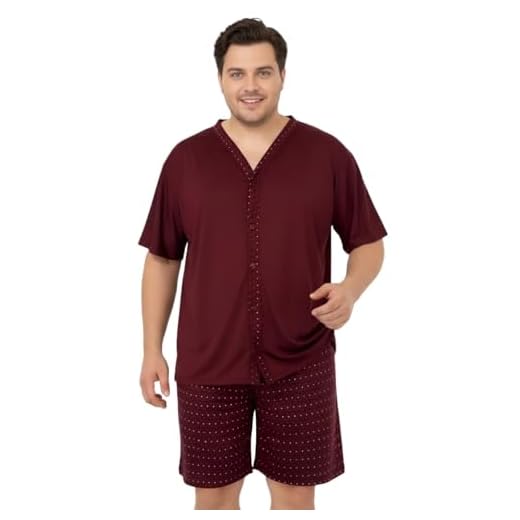 Pijama Plus Size Com Botões Homem Conjunto Roupa De Dormir (G1, Bordô)
