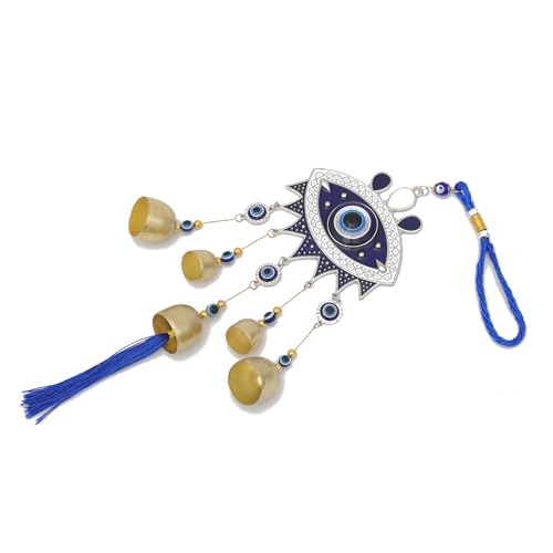 Image of 17.3 inch Gothic Evil Eye Wind Chimes - Weather-Coated Metal Witch Bells for Door Protection - Vintage Copper Finish Spooky Halloween Decor for Garden, Porch & Backpack - Spiritual Gift