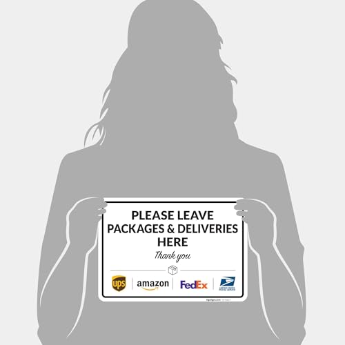 Image of Package Delivery Sign, Delivery Instructions Package and Deliveries Here Sign, 10x7 Inches, 4 Mil Vinyl Decal Stickers Weather Resistant, Made in USA