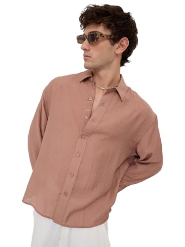 Image of VASTRADO Burnt Clay Sheen Crinkled Boxy Fit Crop Shirt