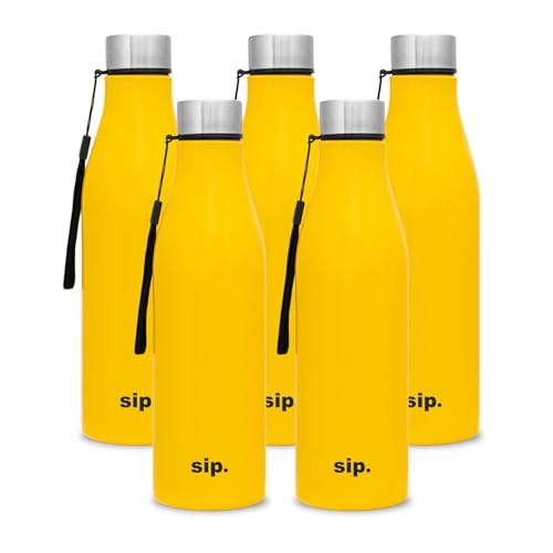 Image of Clay Craft VACBOTT Bingo Single Walled Non Insulated Water Bottle-1200ML, 5-Piece(Yellow) Leak Proof | Easy Grip |Easy To Carry| Gym Bottle | Home | Kitchen | Hiking | Treking Bottle | Travel Bottle