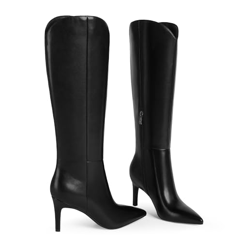 Image of Easyfox Knee High Boots Women Pointed Toe Stiletto Heel Tall Boots | Side Zipper,3 In Stiletto Heel,Fall Spring Winter Fashion Dress Tall Boots,Evening Bridal office Long Boots