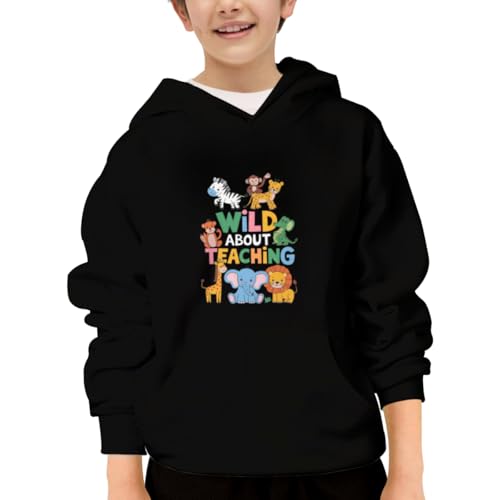Retro Wild About Teaching School Teacher Hoodies for Teen Girls Boys Lightweight Kangaroo Pocket Sweatshirt