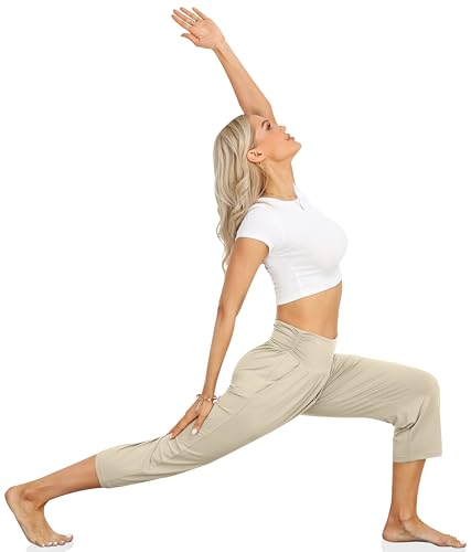 Image of UEU Women's Yoga Capri Pants Loose Soft Drawstring Workout Sweatpants