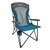 Black Sierra Ventilated Camping Chair, Breathable Mesh Back Folding Seat with Padded Armrests, Lightweight, Portable with Cup Holder & Carry Bag for Outdoors, Beach, Sports, Lawn, Picnic