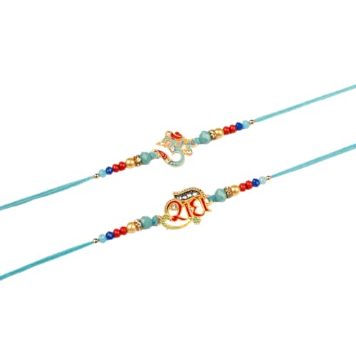 Image of Traditional Handmade Beaded Rakhi For Raksha Bandhan| Hand Bracelet For Brother| Wrist Band For Bhaiya & Bhabhi | Trendy Combination Designs Protective Thread Combo-Set Of 2