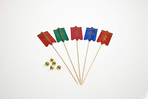 Hobbybäcker - Fahne & Glöckchen für Osterlamm - Je 5 Stück - Goldene, kleine Glocken & Fähnchen mit Holzstiel