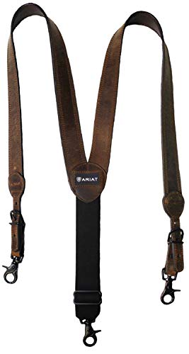 ARIAT Mens Logo Patch Gallus Distressed Suspenders Medium Brown Medium