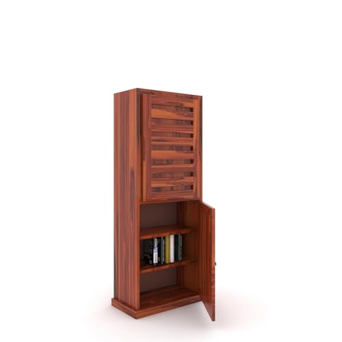 Image of SUNCOM Sheesham Wood Study Table for Students Wooden Study Table with Bookself Foldable Office Table with Storage Cabinet Convertible Space Saving Table (Natural Finish)
