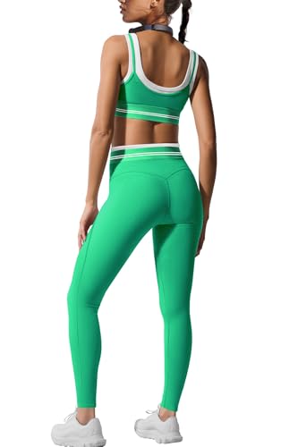 Panadila Womens Yoga Set 2 Piece Outfits Striped Workout Set Gym Matching Sports Bra and High Waist Leggings Activewear3